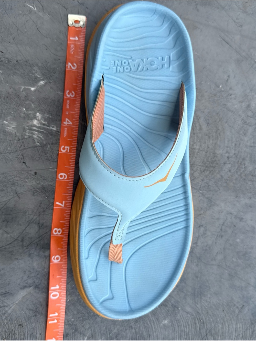Hoka One One Light Blue and Peach Flip Flop Sandals with Gold Accent size 9 - Picture 8 of 8